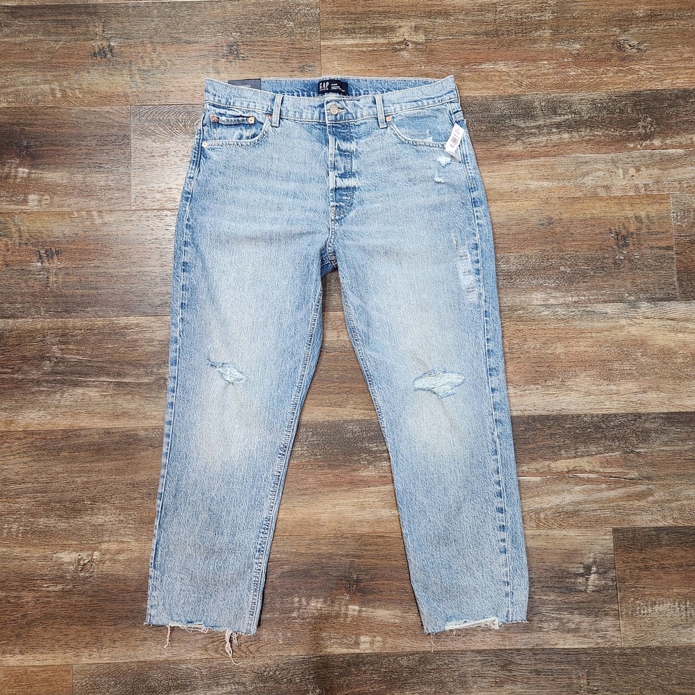 Gap high-rise cheeky, straight leg distressed raw. Edge jeans size 16